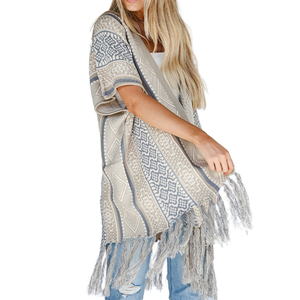 Venta al por mayor personalizado Chic largo ganchillo flecos plumero Femme <span class=keywords><strong>Tricot</strong></span>é Poncho Boho bohemio algodón tejido capa cárdigan suéter de las mujeres - Product Image 2