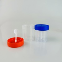 Recipiente para Muestras Médicas, Vaso para Muestras de Orina con Tapa y Cuchara, Recipiente Desechable para Muestras, Uso en Laboratorio, 40 ml, 60 ml