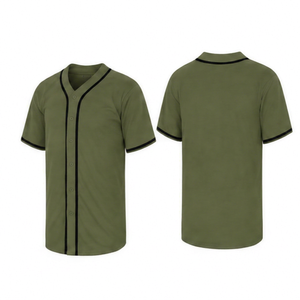 Maillot de baseball sublimé vert olive, col en V, manches courtes, unisexe, boutonné devant, couleur unie, respirant, coupe classique, vêtement d'été - Product Image 1