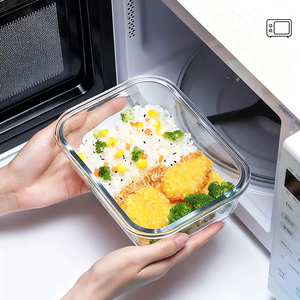 กล่องอาหารกลางวันแก้วทรงสี่เหลี่ยมพร้อมฝาปิด ปลอดสาร BPA ใช้กับไมโครเวฟได้ ภาชนะเตรียมอาหารแก้ว - Product Image 3