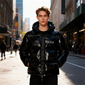 Áo khoác phao nam dáng rộng, may theo yêu cầu OEM, chất liệu bông ép, kiểu dáng thể thao, cổ đứng, khóa kéo, mùa đông, chất liệu len - Product Image 1