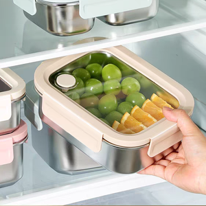 ステンレス製キッチンオーガナイザー食品容器気密漏れ防止積み重ね可能パントリー収納耐久性再利用可能ホームボックス - Product Image 6