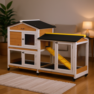 Enclos pour lapin en bois de 62 pouces avec rampe coulissante, cage intérieure mobile pour animaux de compagnie de taille moyenne - Product Image 2