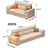 Canapé 3 places en cuir technique avec surpiqûres en V, accoudoirs incurvés et poches latérales de rangement, idéal pour salon moderne