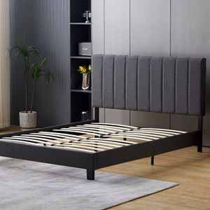 High Quality Modern Simple Design <strong>Cheap</strong> Bedroom Furniture Dark Grey Fabric Surface Wood <strong>Bedframe</strong> Queen Size Modern - Product Image 1