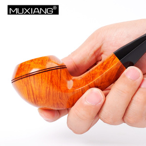 Muxiang Tobacco Pipe Bent Type Briarwood Handcrafted Gold Black Finish Men's Smoking Pipe - Product Image 1