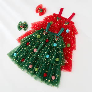 Venta al por mayor niños niño pequeño Navidad elegante vestido en capas niños fiesta Correa verde tutú vestido Boutique estrella estampado lindo vestido - Product Image 4
