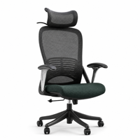 Chaise de bureau ergonomique à dossier haut en maille, avec soutien lombaire réglable, respirante, avec appui-tête, base 5 étoiles, vert foncé