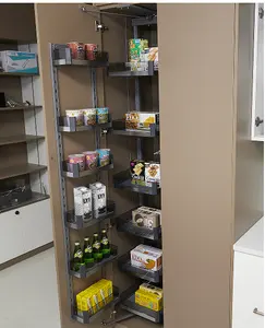 Hoogwaardige Keuken Accessoires Gehard Glas + Aluminium Pantry 6 Layer Opbergmand Pantry Unit