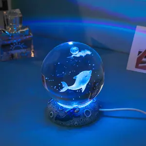 عرض ساخن مصباح طاولة كريستال راتنج 6 سم ثلاثي الابعاد 3D اكابوش حشرة الماء الكرة الكريستال ضوء ليلي