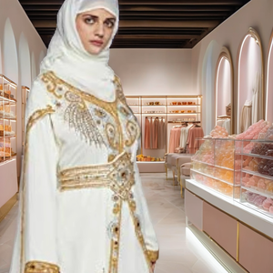 Abaya con capucha recta hasta el suelo de crepé sin planchado Fashionista, con hiyab y pañuelo integrado, bolsillos, vestido musulmán bonito y modesto para oración - Product Image 2
