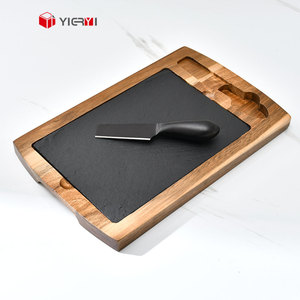 Juego de Tablas de Queso de Madera de Acacia con Revestimiento de Pizarra Negra, con <span class=keywords><strong>Cuchillo</strong></span> para Queso, Plato para Servir Charcutería, para la <span class=keywords><strong>Mesa</strong></span> del Comedor - Product Image 3