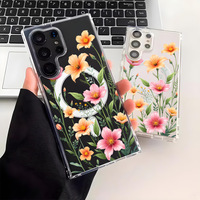 Samsung S25 Ultra S24 için INS Güzel Çiçekler Kablosuz Şarjlı Cep Telefonu Kılıfı Şeffaf Manyetik Arka Kapak Coque