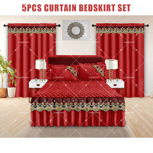 Ensemble de literie de luxe 5 pièces avec jupe de lit brodée, couvre-lit matelassé en coton, rideaux et taies d'oreiller – Fournisseur d'usine - Product Image 2