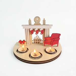 Laser-Cut Christmas-Themed Wooden <b>Candle</b> <b>Holder</b> Set Santa Claus Reindeer Sleigh Snowflake Gift Holiday Decoration - Product Image 4
