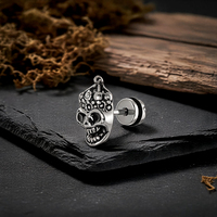 Boucles d'oreilles clous en acier chirurgical 316L, motif crâne couronne royale, plaqué or PVD, bijoux de piercing pour tragus et hélix, style tribal et squelette
