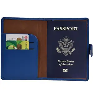 Capa para carteira em couro rfid, porta-passaporte com bloqueio de rfid