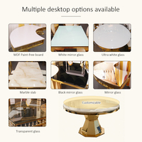 Table de banquet en acier inoxydable avec plateau en marbre doré moderne en gros pour hôtel, salle à manger, salon, mariage, événement, banquet