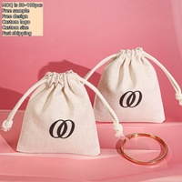 Pochette de rangement pour bijoux en coton et lin écologique, petite, pour rouge à lèvres, avec logo personnalisé imprimé, sac à bijoux en lin pour boucles d'oreilles, anneaux, sac en mousseline