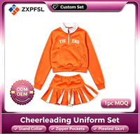 Ensemble d'uniformes de cheerleading personnalisés, haut à manches longues avec demi-zip, jupe plissée, tenue de cheerleader pour femme pour les performances d'équipe