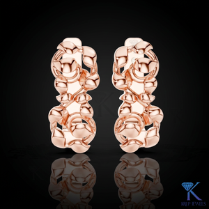 High Polish Floral Vine Leaf Motif Luxury <b>Huggie</b> Hoop Earrings 14K <b>Solid</b> <b>Gold</b> Fine Women's Jewelry KRUP JEWELS Model KJE 33 - Product Image 2