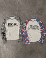T-shirt à manches longues raglan camouflage personnalisé en coton épais pour homme, motif camouflage vintage streetwear imprimé effet vieilli