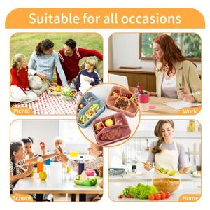 Heatproof Bpa Free Eco-Friendly Silicone Bento <b>Box</b> 4 <b>Compartment</b> Microwave Dishwasher Safe Leakproof Kids Adult <b>Lunch</b> Food - Product Image 5