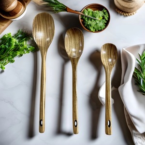 Solid Wood Long Handled Spoon Set Three Piece Japanese Style Eco Friendly Kitchen Utensils For Cooking Stirring Serving - Product Image 1