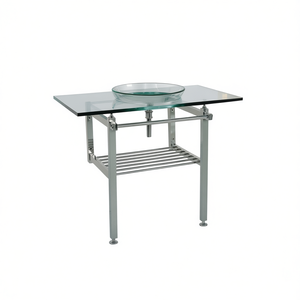 Tempered Glass Wash Basin 60x48cm Round Countertop Mounted Stainless Steel Frame Bathroom Sink Minimalist Design - Product Image 1