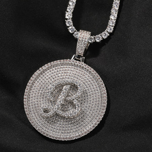 Collana con Ciondolo Hip-Hop Personalizzato a 24 Lettere, Placcata in <span class=keywords><strong>Oro</strong></span> 18K e Argento, Catena in Rame con Zircone come Pietra Principale, per Uomo - Product Image 3