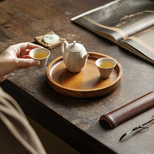 Guanlan Walnut Wood Round Tea Tray Dry Brewing <b>Table</b> Chinese Style Solid Wood Multi Functional <b>Pot</b> Stand - Product Image 4