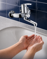 Mitigeur de douche mural chromé avec levier unique, cartouche céramique, finition brossée, style moderne, jet de pluie et barre coulissante