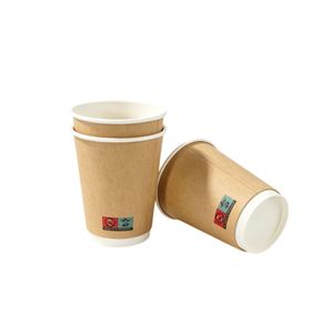 Gobelets à café jetables personnalisés de 8 oz en papier kraft écologique à double paroi, isolés pour les boissons chaudes, compatibles micro-ondes - Product Image 1