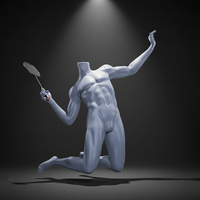 Maniquí masculino de fibra de vidrio para atletismo (sprint) y exhibición de joyería con pose de bádminton, cuerpo completo y músculos en relieve
