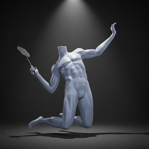 Maniquí masculino de fibra de vidrio para atletismo (sprint) y exhibición de joyería con pose de bádminton, cuerpo completo y músculos en relieve - Product Image 1