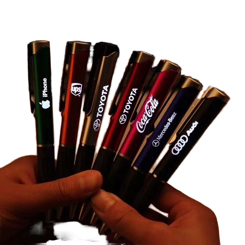 Custom Sports Multi-Functional Light-Up Logo Plastic LED Pen with 1.0mm Writing Width for Car Company Advertising