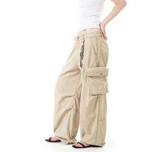 Pantalones <span class=keywords><strong>Cargo</strong></span> Vintage Holgados de Estilo Urbano para Hombre, Color Caqui, con Adornos Colgantes, Lavado Desgastado, Pierna Ancha, Rectos, con Múltiples Bolsillos, Estilo Workwear - Product Image 3