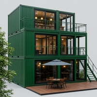 Maison conteneur verte à 3 étages, café-bar-restaurant-bureau-entrepôt modulaire, structure en acier, couleur personnalisée