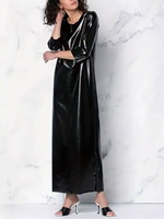 Robe maxi élégante en similicuir PU brillant pour femmes, 3XL/5XL/6XL, manches 3/4, col rond ample, avec robe arrière pour les loisirs