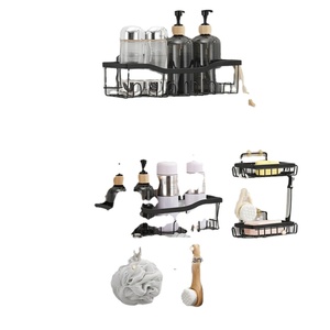 Étagère d'angle murale moderne en fer noir pour salle de bain, 2 niveaux, avec finition thermolaquée, durable et gain de place - Product Image 1