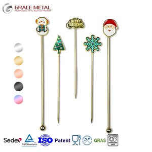 크리스마스 맞춤형 식품 등급 재사용 가능 휴대용 친환경 내구성 스테인리스 칵테일 픽 & 스티러 바용 - Product Image 1