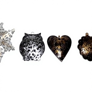 Juego de Decoración Navideña Metálica para Pared, 4 Piezas, Búho, Corazón, Copo de Nieve, Piña, Adorno Rústico para Colgar en la Sala de Estar - Product Image 1