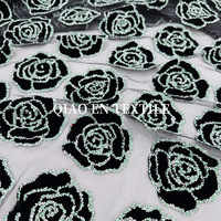 Bas en maille pour filles, broderie de roses noires perlées et sequins, tricoté 100% polyester, résistant à l'abrasion, séchage rapide, respirant
