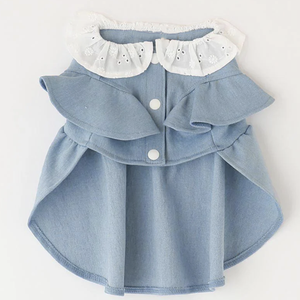 <strong>Dog</strong> Dresses Blue Spring Fashion Frocks Cowboy Short Sleeve Dresses Button Down <strong>Dog</strong> <strong>Dressing</strong> <strong>Gowns</strong> - Product Image 2