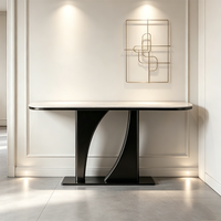 Table console moderne en marbre avec base en métal noir, table d'appoint étroite pour entrée, couloir, salon, rangement, meubles de maison