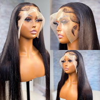 Cheveux Péruviens Vierge Remy 100% Humains de Haute Qualité Grade 12A Noir pour Femmes, Transparent pour Perruque Frontale 13x4 Cap
