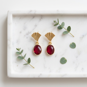 18k Gold Plated Drop <b>Earring</b> Briolette Cut Garnet Quartz Bezel Set Crown Design Stud <b>Earrings</b> Oval Gemstone Jewelry For Gift - Product Image 4