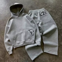 Setelan Olahraga Pria Model Baggy Jogger Custom, Jahitan Kontras, Gaya Y2K, Hoodie Pullover French Terry, Celana Sweatpants, Bahan Tebal