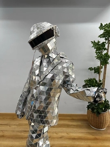 Puesta en escena Led Light Up Punk Mirror Man Costume Glass Silver Golden Reflective Suit para Night Club - Product Image 4