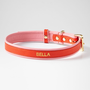 Venta caliente <span class=keywords><strong>Collar</strong></span> de perro personalizado Nombre bordado personalizado <span class=keywords><strong>Collar</strong></span> de cuero de dos tonos para mascotas con herrajes dorados para perros pequeños y medianos - Product Image 4